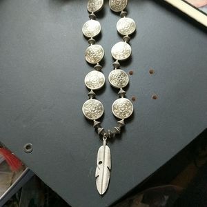 Silver Feather Tribal Necklace/Earrings Set